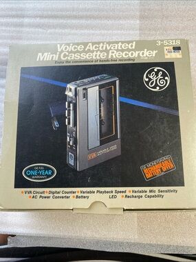 Vtg General Electric Model 3-5318 Voice Activated Mini Cassette Recorder Tested